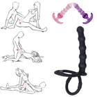 Фаллоимитатор страпон с двойным проникновением, фаллоимитатор для стимуляции точки G, клитора, без вибраторов, искусственные анальные бусины, анальная пробка