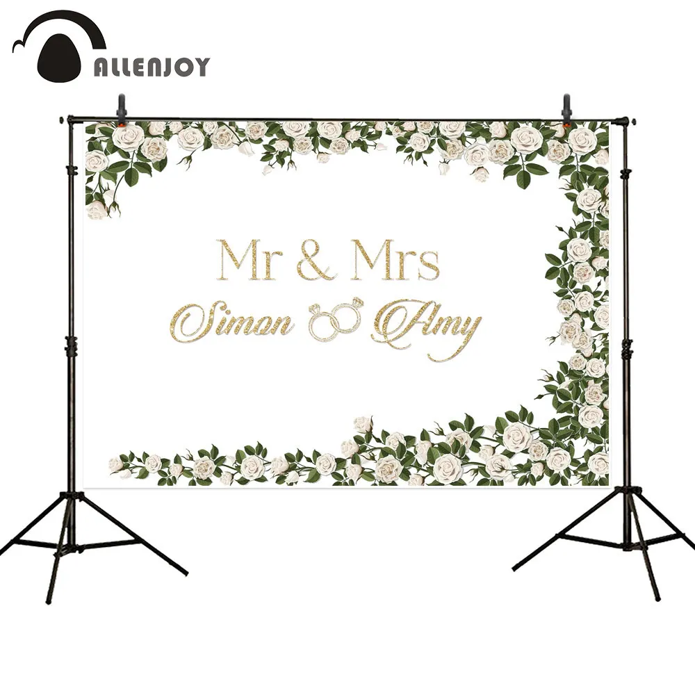 

Allenjoy Wedding Decoration Custom Backdrop White Rose Ring Customize Couple Mr Mrs Engagement Invitation Background Photophone