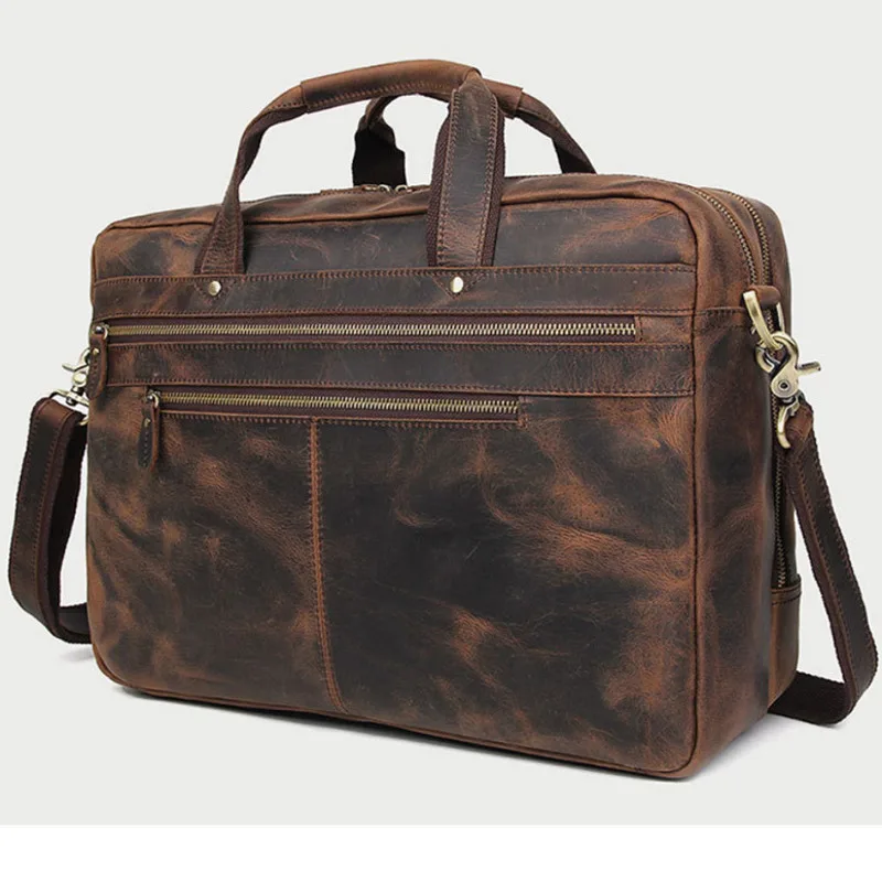 

Vintage Genuine Leather Men's Briefcase Crazy Horse Leather Messenger Bag Male Laptop Bag Shoulder BagMen Business Travel Bag