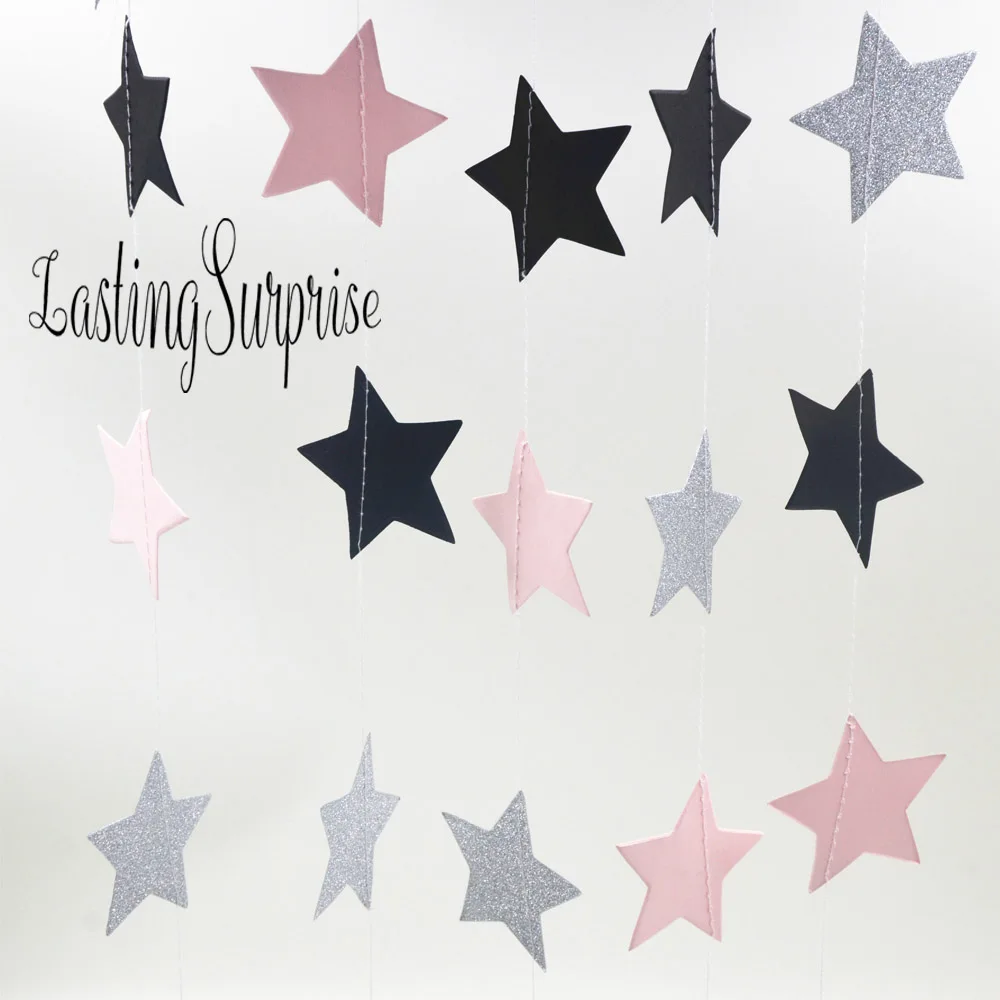 2 м * 5 см розовая черная серебристая блестящая Бумажная гирлянда круг блёстки для