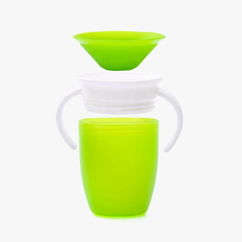 

360 Degrees Rotatable Baby Learning Drinking Silicone Cup with Double Handle Flip Lid Leakproof Infants Water Cups Bottle