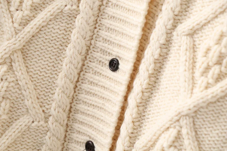 

soild Rhombic Jacquard cardigans Knitted Sweater Woman preppy style warm clothes