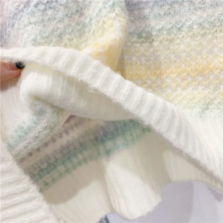 Женский свободный свитер с v-образным вырезом градиентный цвет зима 2020 | Женская