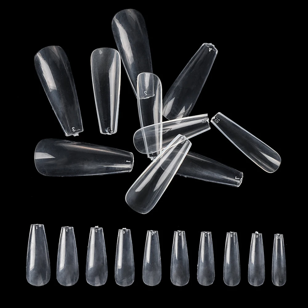 100Pcs/Box UV Gel Full Cover Acrylic Clear White Natural False Nail Ballerina Coffin Fake Nails DIY Manicure Tips Beauty Tools | Красота и