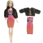 BJDBUS высокое качество один комплект наряд для куклы черное меховое пальто красное платье искусственное платье Зимняя Одежда для куклы Барби игрушки