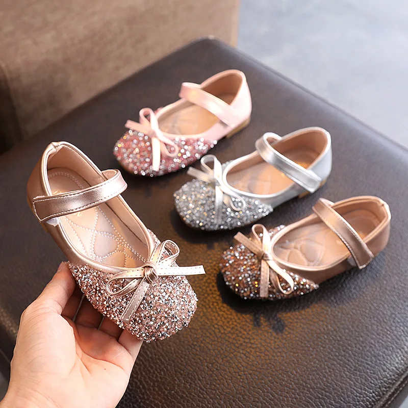 Generation Yards Spring Square Shoes Girls Sequined Princess Shoes Soft Bottom Rhinestone Shallow Performance Dancing Shoes