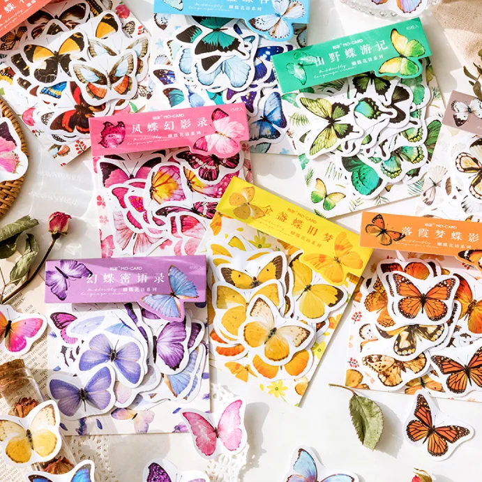 

8 Bags Mixed Total 360PCS Colorful Butterfly Sticky Stickers Set 90mm*143mm Free Shipping