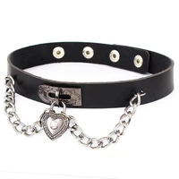 fashion women girls punk heart pendant necklace choker chain goth pu leather necklace on neck collar choker necklaces new