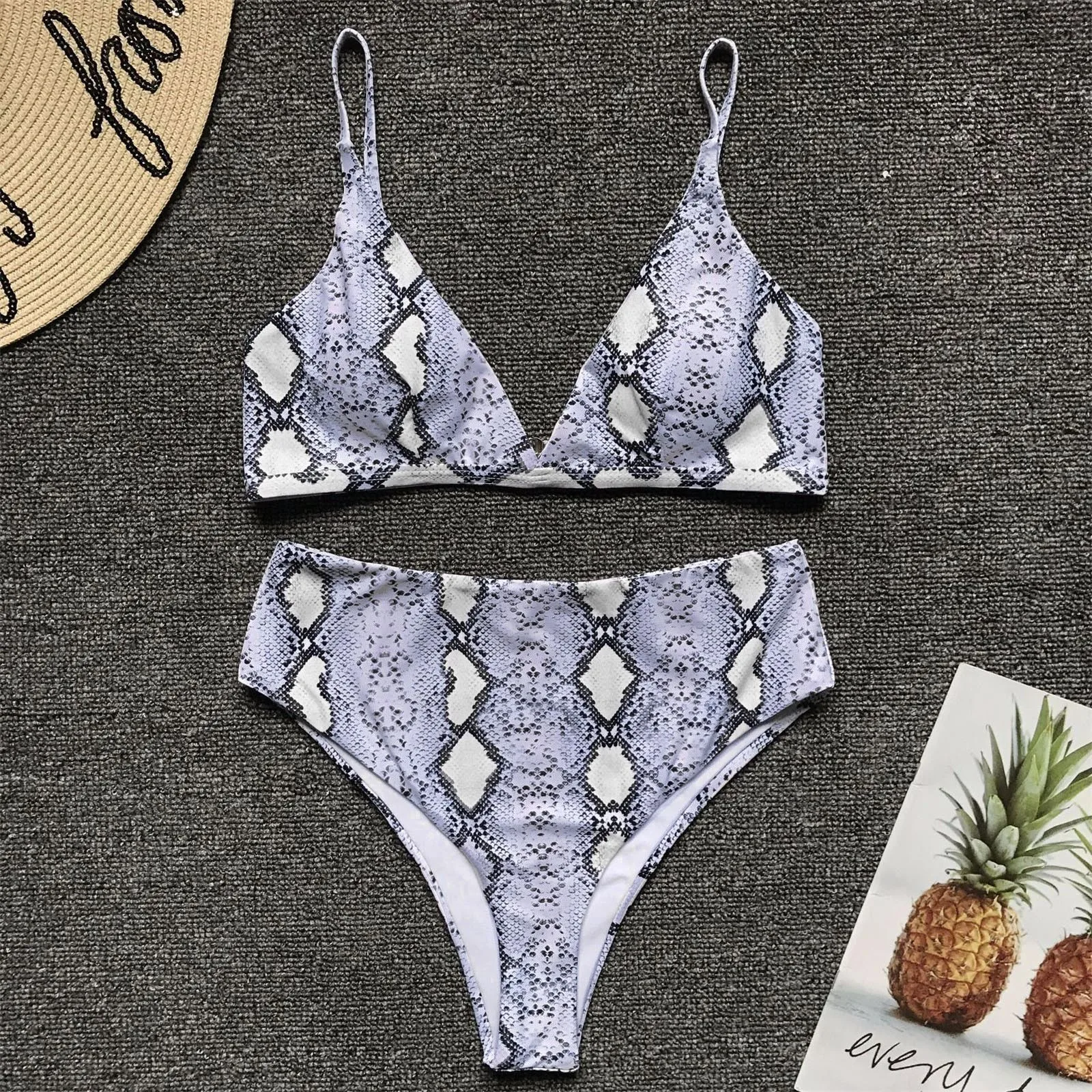 

Women Bandage Bikini Set Push-up Snakeskin Print High Waist Beach Swimsuit Padded Bra Two Piece Bathing Suit Swimwear 2021 New