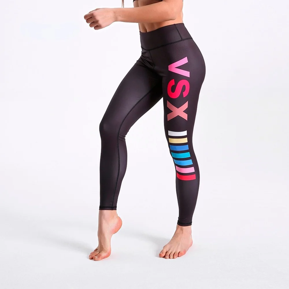 

Summer Women Leggings Black Background Colorful Letter Printed Leggings High Waist Long Pants Sexy Casual Pants
