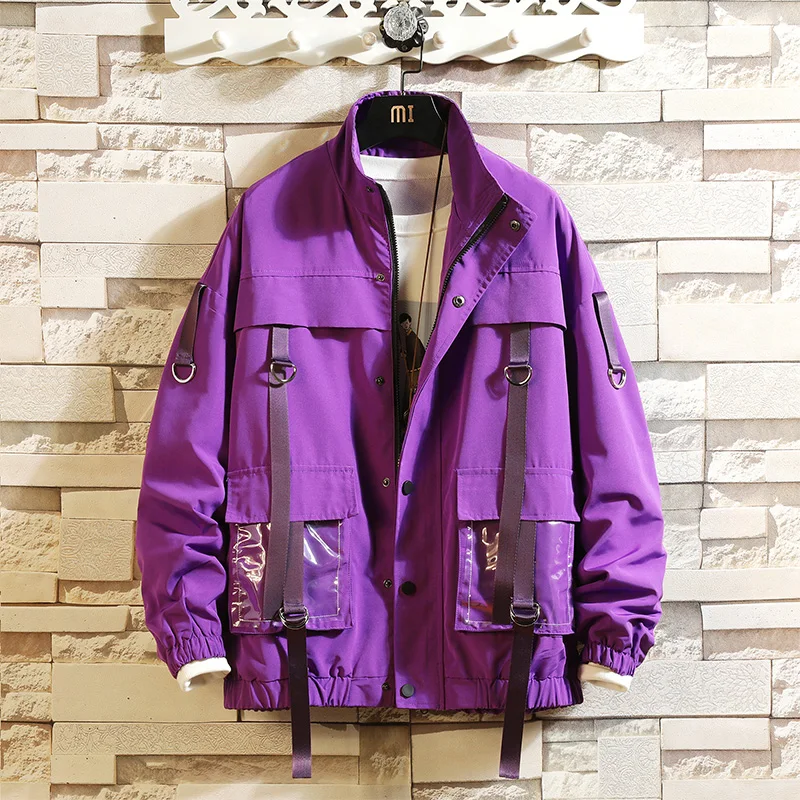 Куртка-бомбер мужская демисезонная с лентами и карманами | Мужская одежда