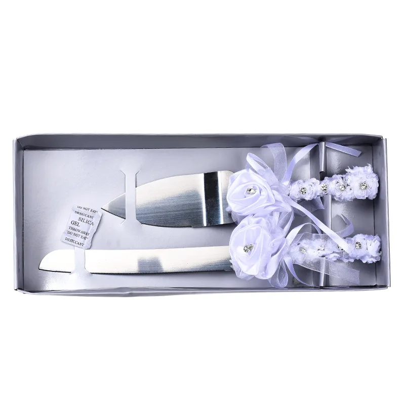

Ribbon Flower Decorated Stainless steel Shovel&Cake Pizza Knife Serving Set For Wedding Birthday Party Wedding Cake Cutter