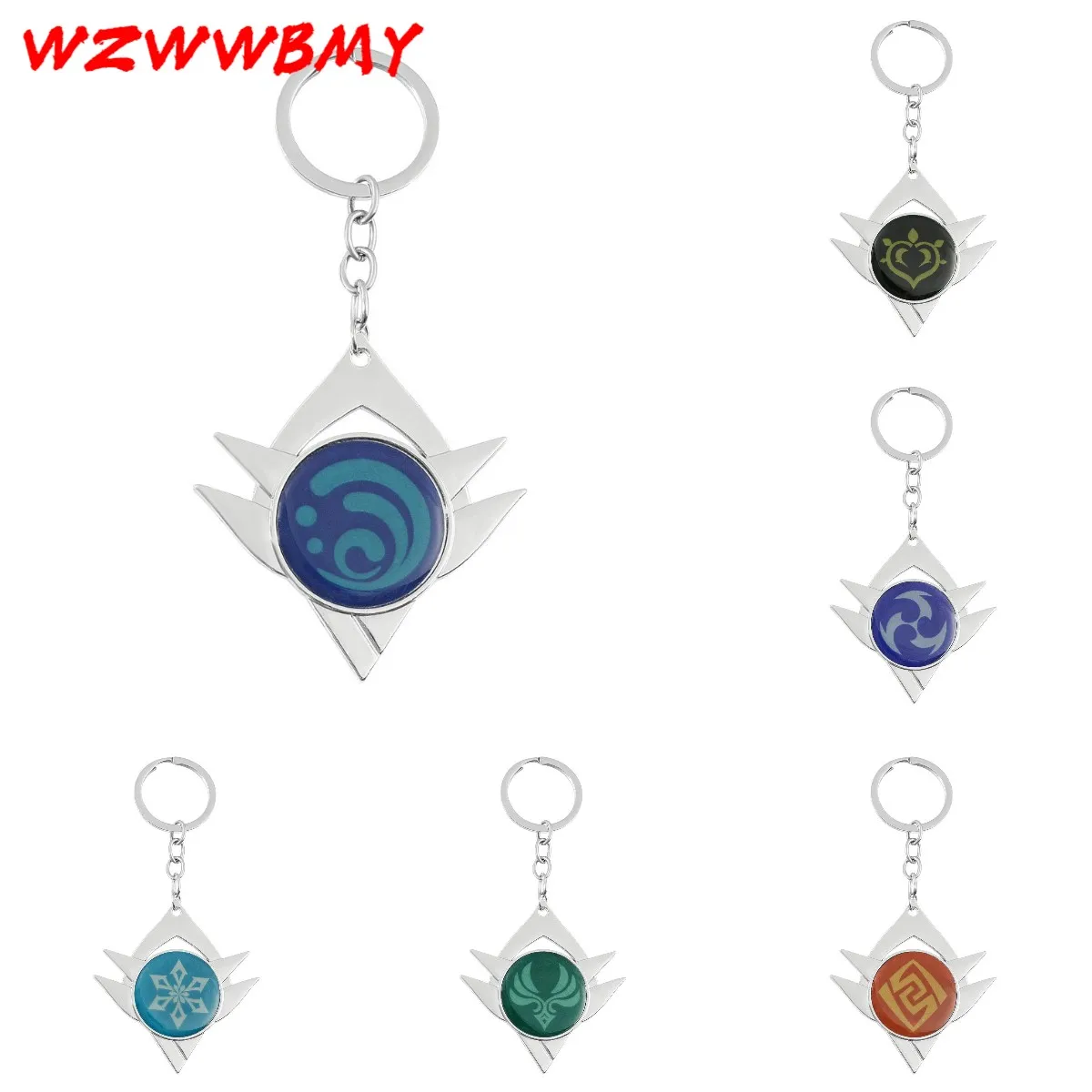 

Game Genshin Impact Vision Lnazuma Ganyu Keqing Wendi Xiao Keychain Luminous 7 Element Weapons Eye Of Original God Toy KeyRing