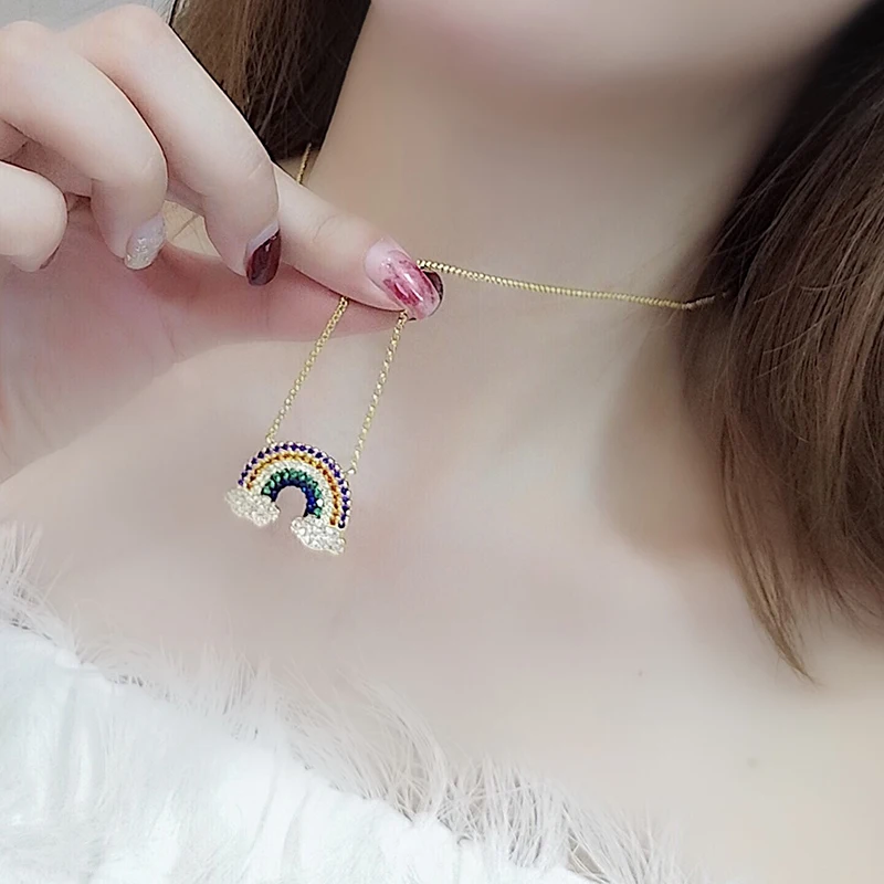 

European and American fashion light luxury necklace with zircon rainbow necklace color cloud pendant women jewelry3