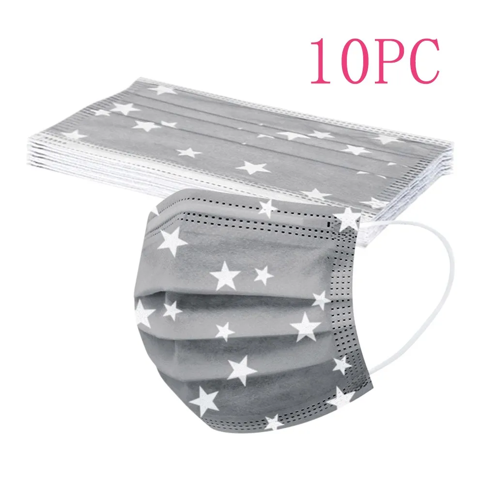 

Маски для лица унисекс, одноразовые, 3-слойные, с принтом серые звезды, с петлями для ушей, новый год 50/100, 10/20/30/2021 шт.