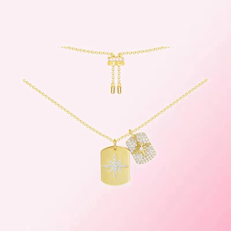 

1:1 Make 925 Sterling Silver Custom Shining Six-Pointed Star Double Pendant Fashion Necklace