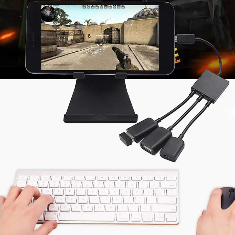 1 pcs 3 In Durable Type-C Male To Female USB Port Game Mouse Keyboard Cable Adapter For Android Tablet Smart Phone Adapters |