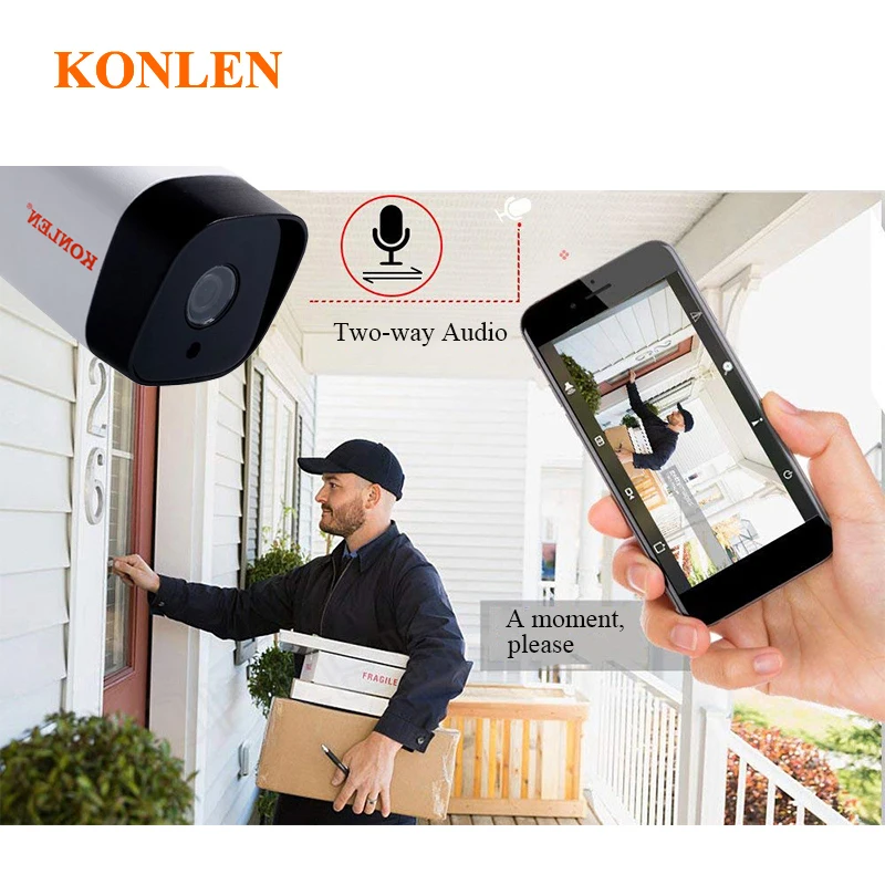 Умная IP камера KONLEN Wi Fi Tuya 1080P HD 2 МП Onvif Наружная цилиндрическая беспроводная