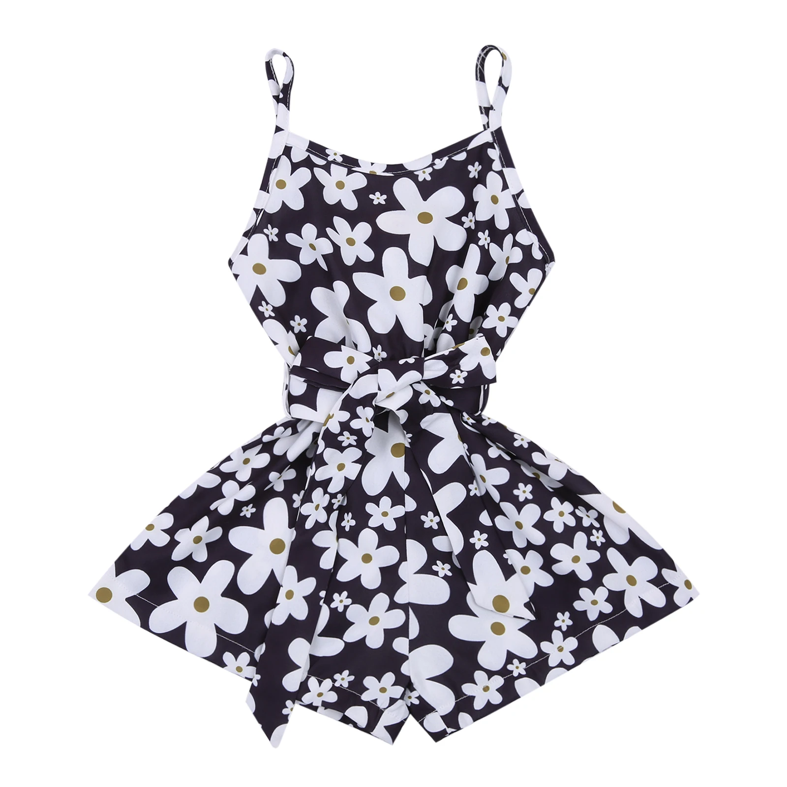 

Комбинезон для девочек, комбинезон с цветочным принтом, с круглым вырезом и поясом, на шнуровке, для малышей