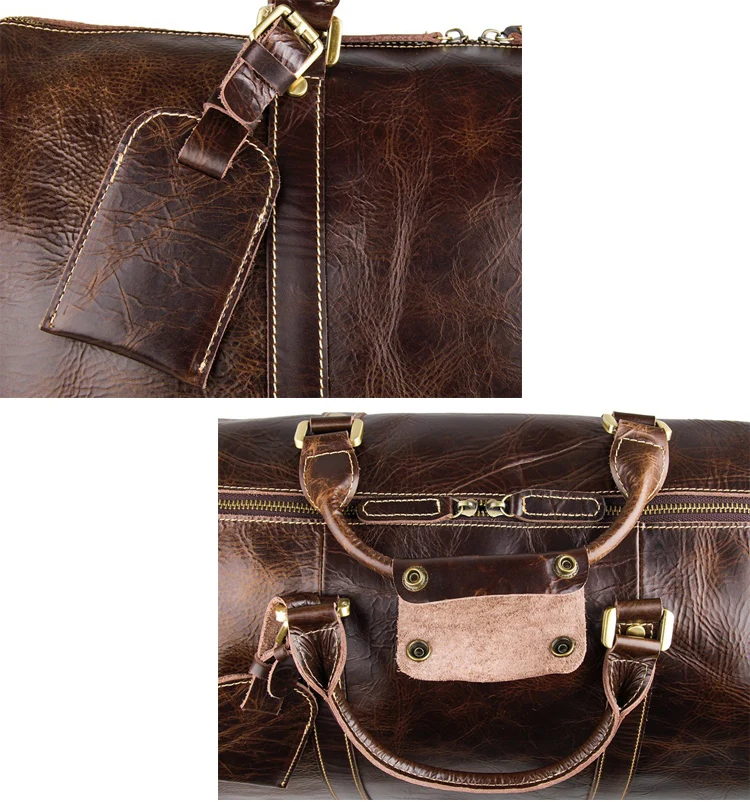 Мужская большая сумка на колесиках из натуральной кожи для путешествий воловьей