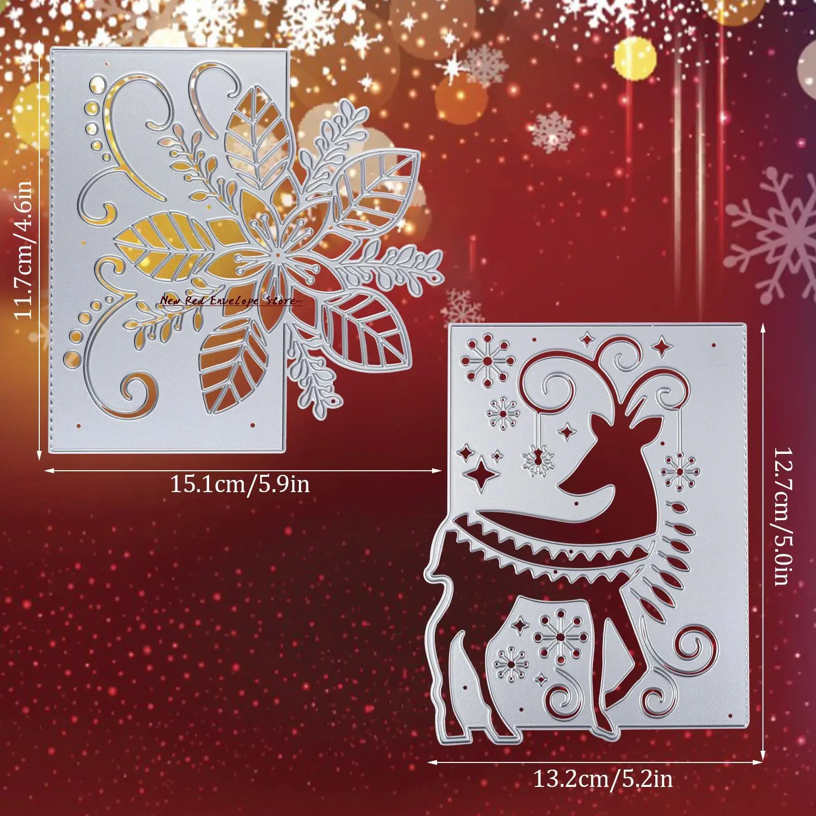 

2 PCS Christmas Cutting Dies Christmas Deer Metal Die Cuts for Card Making