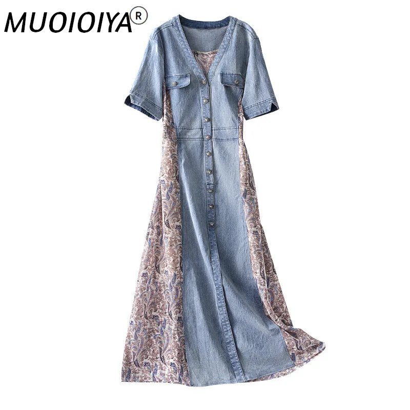 

2021 летнее изящное женское шифоновое джинсовое платье в стиле пэчворк