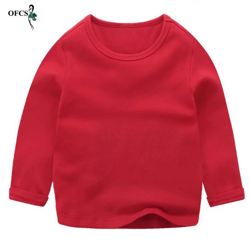 

Весеняя хлопковая футболка, детская одежда, одежда для мальчиков и девочек, однотонная хлопковая мягкая одежда футболка с длинными рукавам...