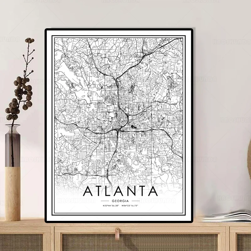 Карта городов мира Атланта печать скандинавские плакаты настенное искусство