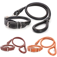thick pu leather dog collar and leash set round strong pet walking training leash for small medium big dog