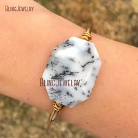 bm11254 dendrite opal bracelet cuff white marble stone cuff gemstones bohemian dendritic octagon cut bracelet chunky bangle