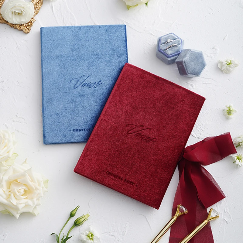 

Velvet Vows Book Wedding Favors Oath Cards Bride and Groom Romantic Decoration Props Renewal Bridal Shower Gift with Pen Ribbons