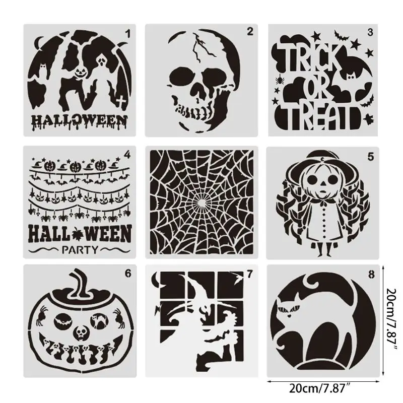 

9 Pieces Plastic Halloween Themes Stencils Scale Template Set,Pumpkin,Skeleton,W