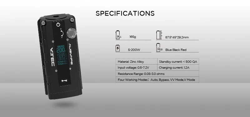 Augvape VTEC1.8 200 Вт электронная сигарета мод автоматический обход V режим OLED дисплей 510 разъем мод коробка новая версия Vape коробка мод