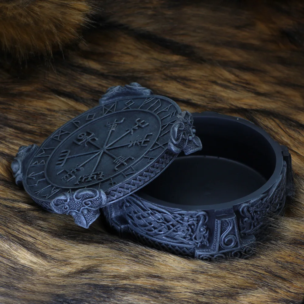 Норвежский викинг Vegviser Runic компас Knotwork Молот Тора шкатулка скульптурный Декор