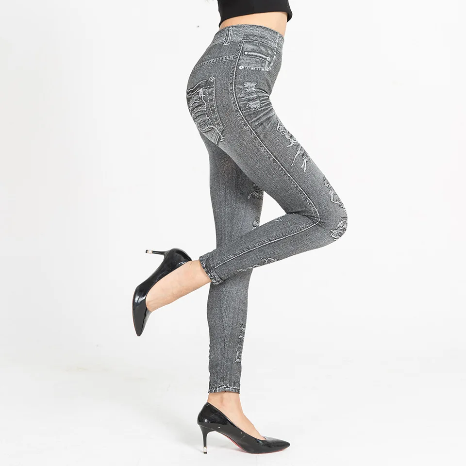 Женские леггинсы с высокой талией s имитация джинсов женские пуш-ап эластичные