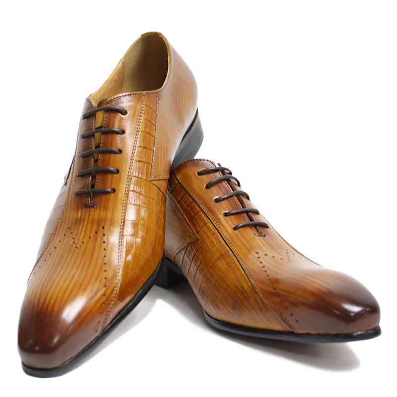 

Luxury Italian Men's Oxford Genuine Leather Shoes Men Dress Shoes Brown Black Pointed Toe Lace Up Wedding Business Formal Shoes