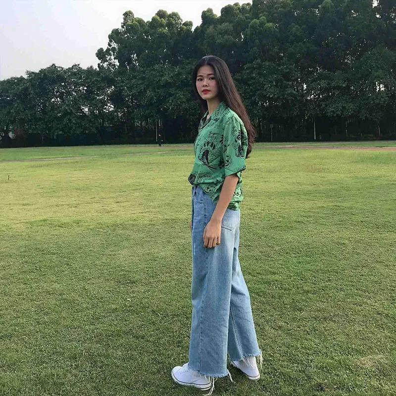 

Trendy Summer New Women Retro Print Blouse Shirt Female Short Sleeve Lapel Shirt Vintage Blusa Women Tops Loose Casual Blouses