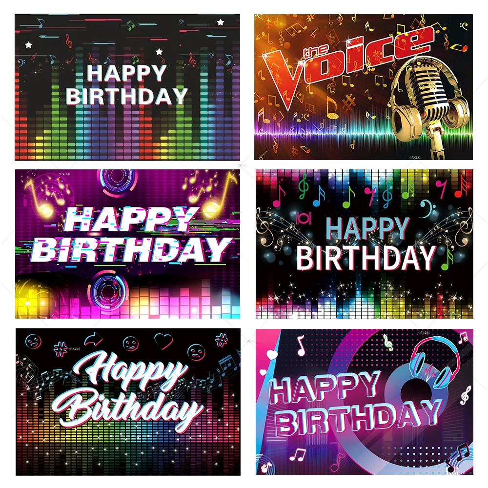 

Happy Birthday Party Backdrop Colourful Music Note Rhythm Stars Disco Audio Dynamic Music Decoration Girl Baby Shower Background