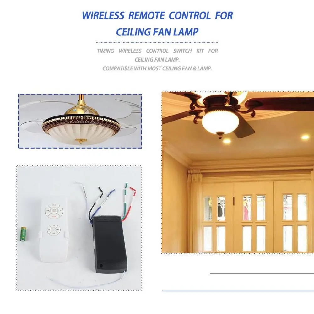 

110-240V Universal Ceiling Fan Lamp Remote Control Kit Timing Wireless Control Switch Adjusted Wind Speed Transmitter Receiver
