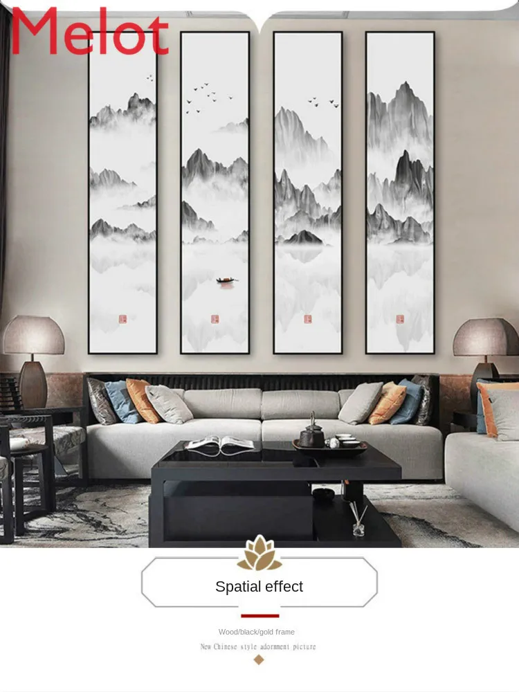

Living Room New Chinese Landscape Decorative Painting Hallway Exhibition Hall Large Five-Piece HangingPaintingHeshanFishingBoat