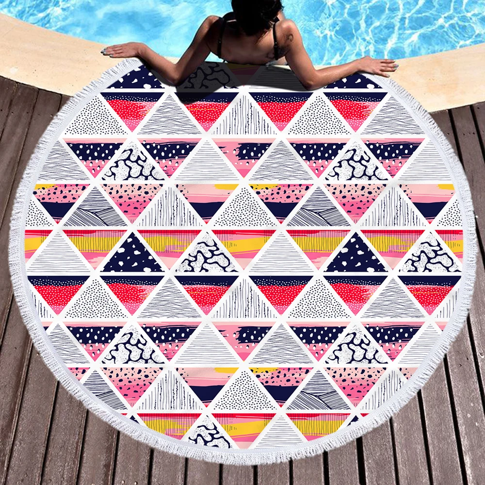 Летнее круглое пляжное полотенце для путешествий с кисточками из микрофибры