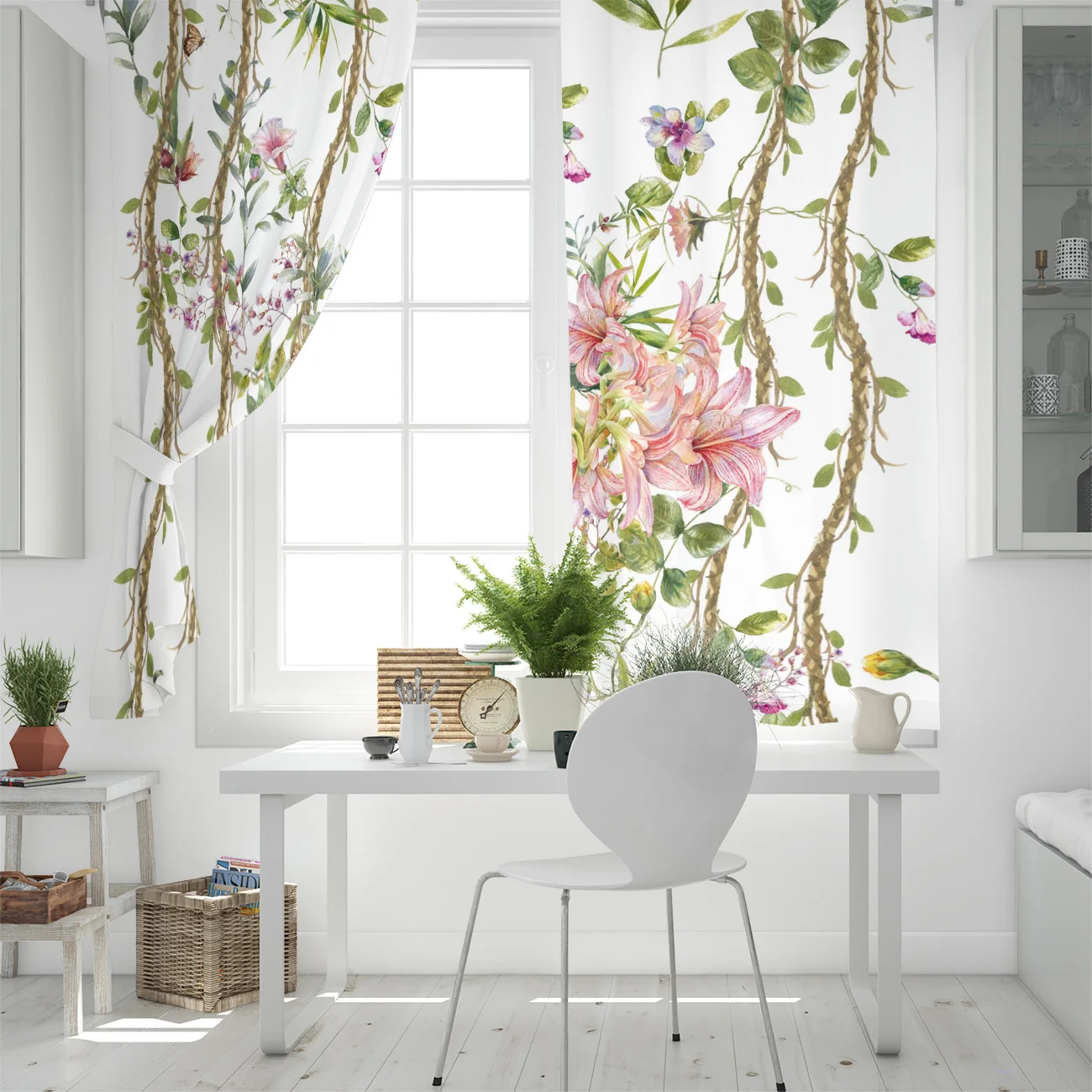 Розовые оконные шторы в виде цветка лилии занавески для гостиной кухни