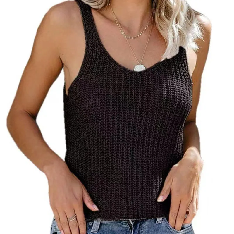 

OLOMLB 2021 Summer New Fashion Casual Solid Sexy O Neck Sleeveless Ladies Tops tanks Knitted Backless Women's Basic Clothing