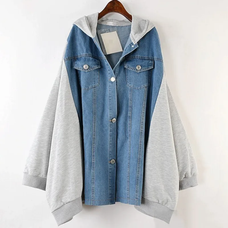 Женская джинсовая куртка [EWQ] черная однобортная Повседневная Свободная с