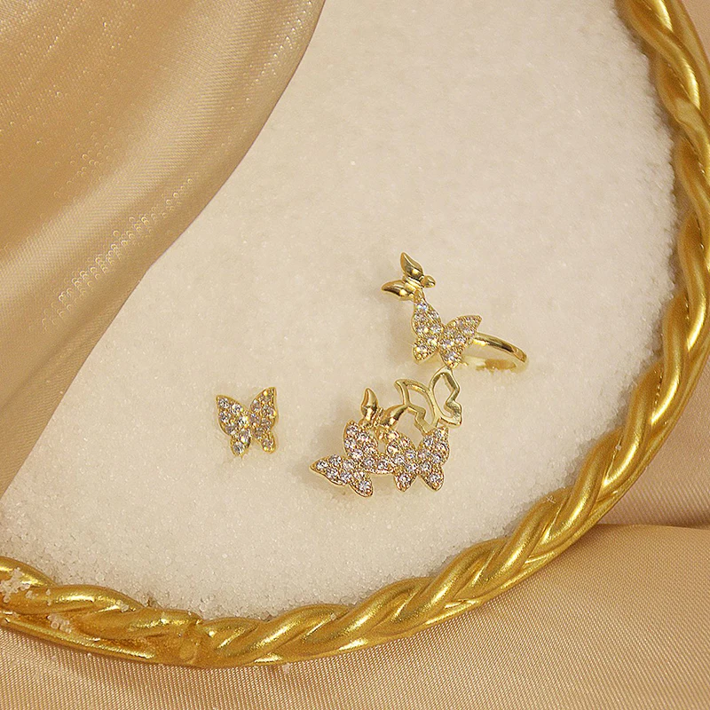 

2021 New Arrive Popular Design 14K Real Gold Butterfly Shape Ear Clip for Women Charm Jewelry Zirconia Stud S925 Silver Needle