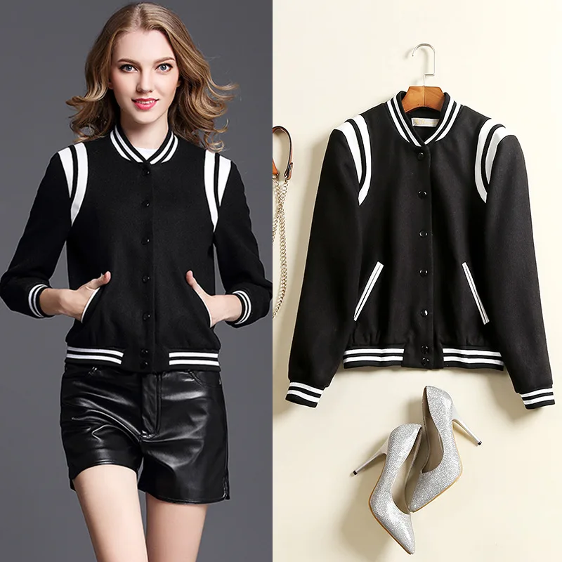 

New Celebrity Female Jacket with Black Piece Baseball Suit Coats & Jackets size XS-XXL