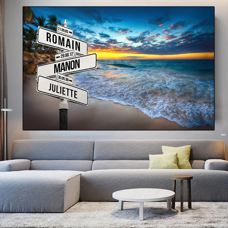 

Personalized Name and Date for 2-5 People Canvas Painting Home Decoration Holiday Gift for Parents Meaningful Road Sign Gifts