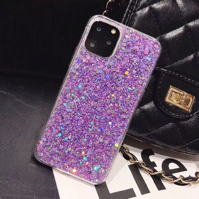 Фиолетовый Блестящий блестящий чехол для телефона с блестками для iphone 11, 11Pro, Max, XS, Max, XR, X, 6, 6 S, 7, 8 Plus, цветной блестящий чехол s - Цвет: Фиолетовый