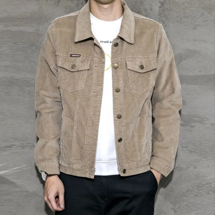 

Korean men's 2021 spring men's slim down striped jacket corduroy jacket men's casual denim top
