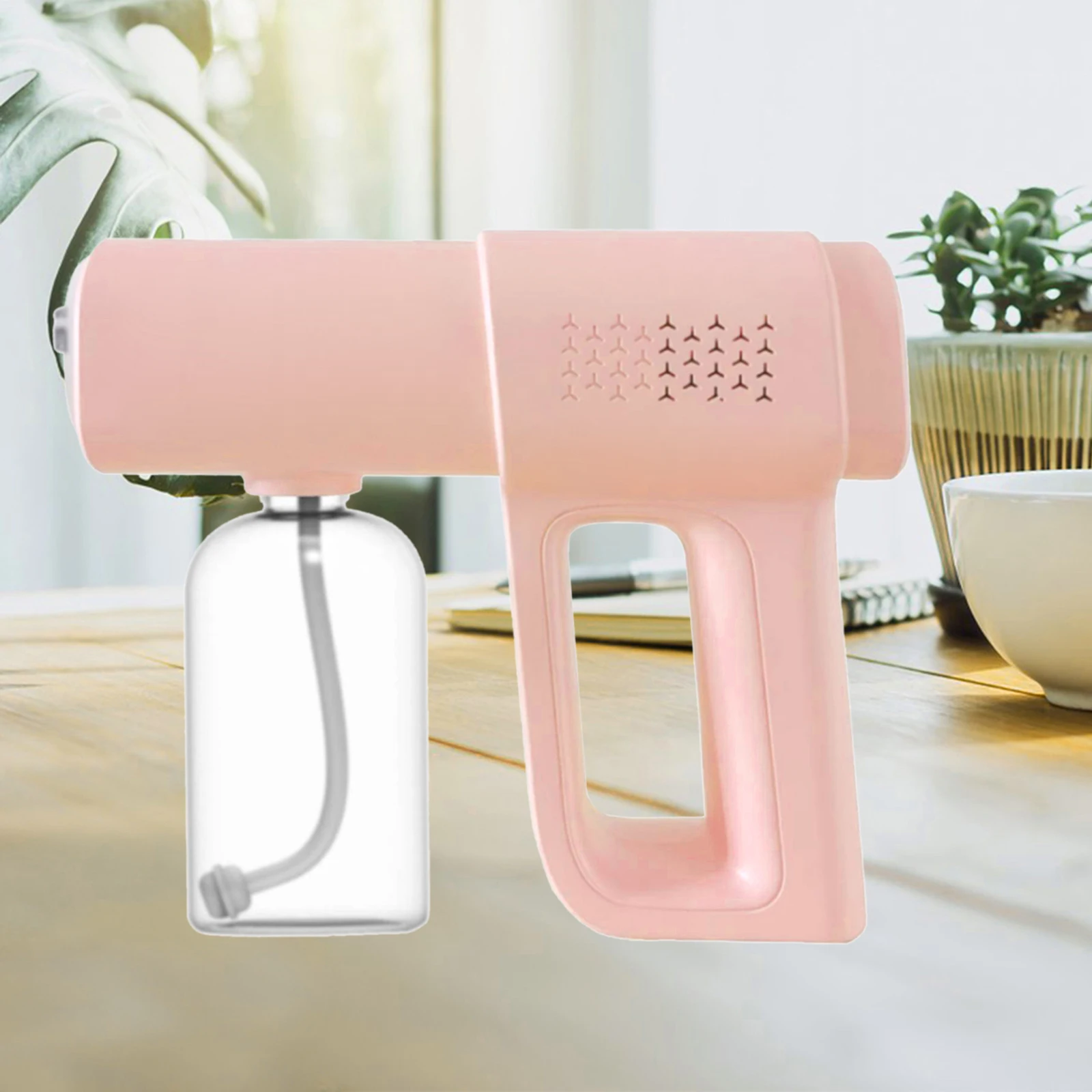 

Household Wireless Nano Disinfectant Atomizer with Blue Light Electric Mist Maker for Home Office Garden School Car 380ml Pink